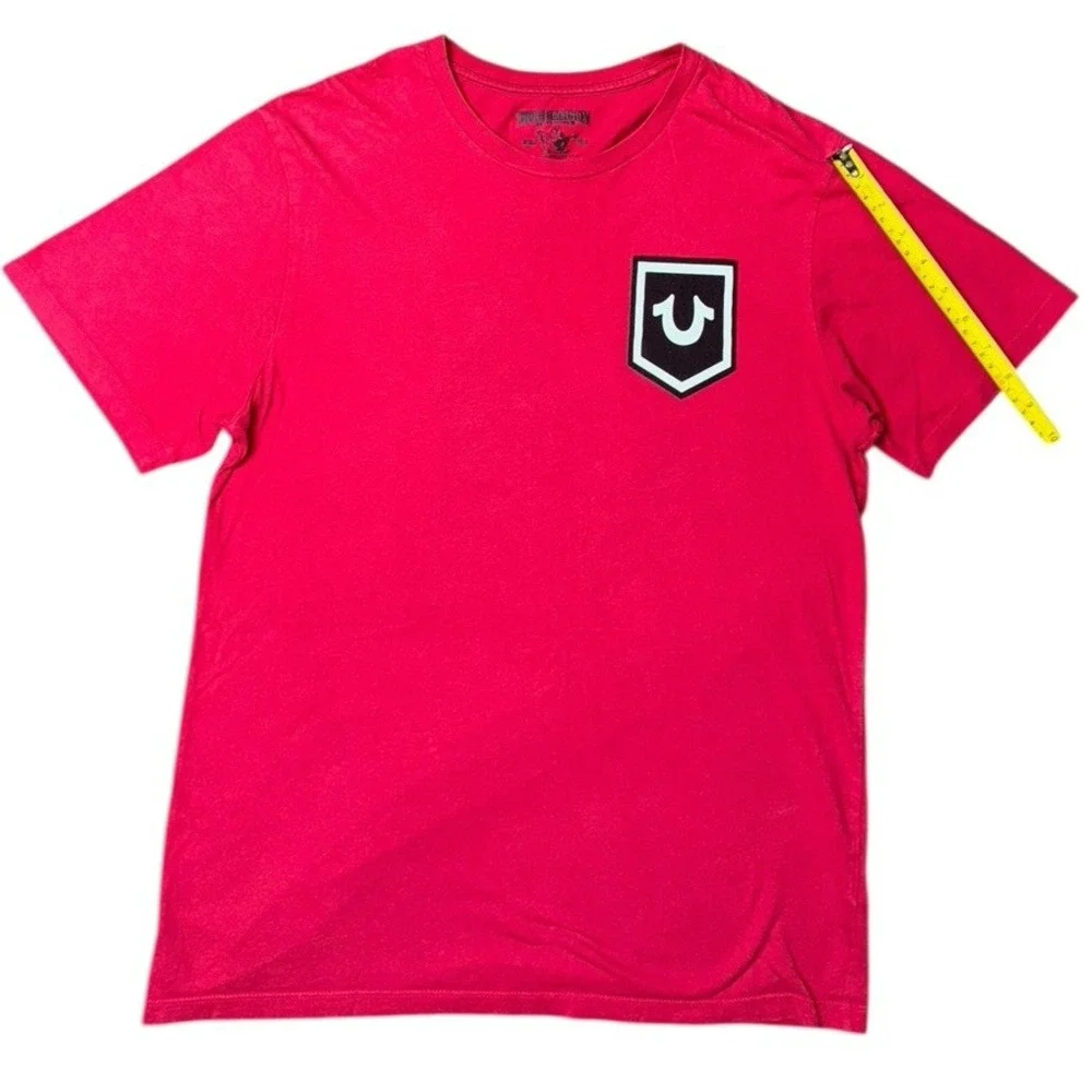 True‎ Religion Men's S Red Tee Shirt Buddha Guitar Print Logo Y2K Style
